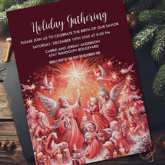 ホリデーパーティパステルスケッチクリスマスエンジェル 招待状