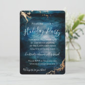 ホリデーパーティブルー&金ゴールド 招待状 (スタンド正面)