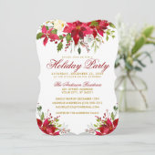 ホリデーパーティレッドウォーターカラーフローラポインセチア 招待状 (スタンド正面)
