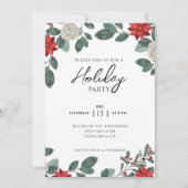 ホリデーパーティレッドグリーンフローラ 招待状 (正面)