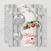 ホリデーパーティレッドシルバーホワイトクリスマス4 招待状 (正面/裏面)