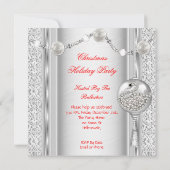 ホリデーパーティレッドシルバーホワイトクリスマス4 招待状 (裏面)