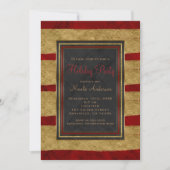 ホリデーパーティレッドモダンマーブル&金ゴールドクリスマス 招待状 (正面)