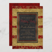 ホリデーパーティレッドモダンマーブル&金ゴールドスノーフレーク 招待状 (正面/裏面)