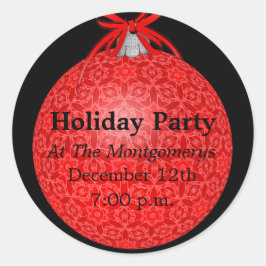 ホリデーパーティレッドレースオーナメント ラウンドシール