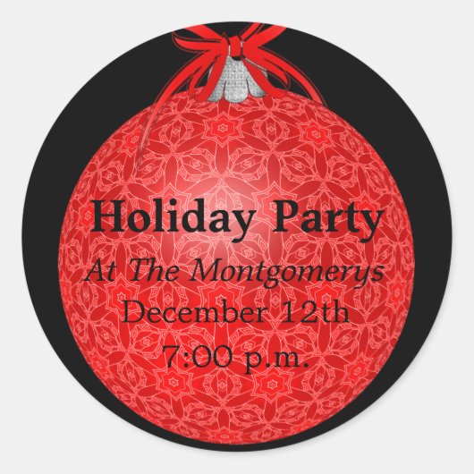 ホリデーパーティレッドレースオーナメント ラウンドシール (正面)
