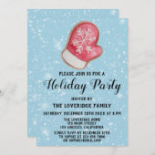 ホリデーパーティレッド&ホワイトミッテンクッキーブルースノー 招待状 (正面/裏面)