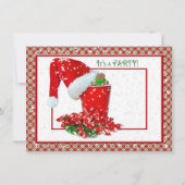 ホリデーパーティーとレッドパーティーカップ 招待状 (正面)