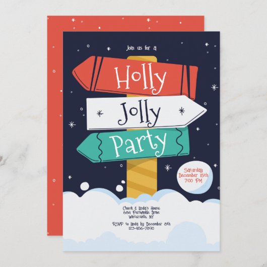 ホリデーパーティーのお知らせ 招待状 (正面/裏面)