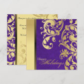 ホリデーパーティーのご招待 - 紫と金のうずまき 招待状 (正面/裏面)