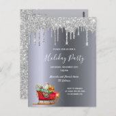 ホリデーパーティーのシルバーグリッターのそりの招待 ポストカード (正面/裏面)