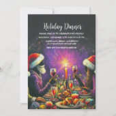 ホリデーパーティーのパステル画のサンタ 紫 招待状 (正面)