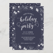 ホリデーパーティーの招待状　カリグラフィー冬の葉 招待状 (正面/裏面)