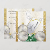 ホリデーパーティーへの招待 - ゴールド＆シルバーのオーナメント 招待状 (正面/裏面)