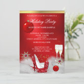 ホリデーパーティーグリッターレッドハイヒールシャンパン 招待状 (スタンド正面)