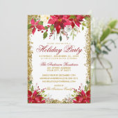 ホリデーパーティーレッドゴールドグリッター ポインセチア フラワーデザイン 招待状 (スタンド正面)