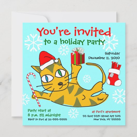 ホリデーパーティー招待ねこ 招待状 (正面)