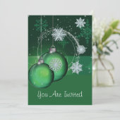 ホリデーパーティー招待状グリーンスノーフレークオーナメント 招待状 (スタンド正面)