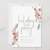 ホリデーパーティー招待状テンプレートグリーン&ベリー 招待状 (正面)