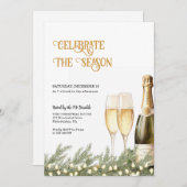 ホリデーパーティー招待状バブリーシャンパーニュ 招待状 (正面/裏面)