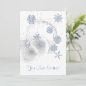 ホリデーパーティー招待状ホワイト、オーナメントスノーフレーク 招待状 (スタンド正面)