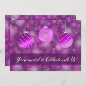 ホリデーパーティー招待状 – パープルオーナメント 招待状 (正面/裏面)