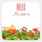 ホリデーパーティー招待状HELLO名タグ スクエアシール (正面)