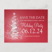 ホリデーパーティー日付ツリーきらめく赤を保存 案内ポストカード (正面)