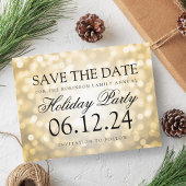 ホリデーパーティー日付保存金ゴールドグリッターライト 案内ポストカード