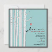 ホリデーパーティー樺の木ツリー&レッドオーナメント招待状 招待状 (正面)