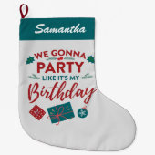 ホリデーパーティー気に入った誕生日 パーソナライズされた ラージクリスマスストッキング (正面)