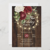 ホリデーパーティー素朴ウッドシーライトニングリース 招待状 (正面)