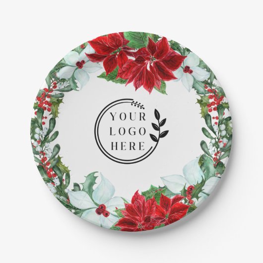 ホリデーパーティー追加ロゴ企業のクリスマスパーティー ペーパープレート (正面)