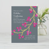 ホリデーパーティー金ゴールドとピンクベリーブランチAny Color 招待状 (スタンド正面)