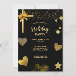 ホリデーパーティー金ゴールドアンドブラック 招待状