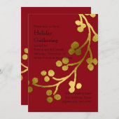 ホリデーパーティー金ゴールドベリーブランチオンany Color 招待状 (正面/裏面)