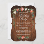 ホリデーパーティー ウッド ウォーターカラー ポインセチア 招待状 (正面)