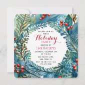 ホリデーパーティー エレガントなクリスマス フラワーリース 招待状 (正面)
