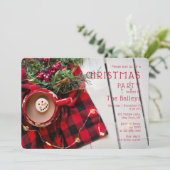 ホリデーパーティー 赤いチェック柄のホットチョコレート | クリスマス 招待状 (スタンド正面)