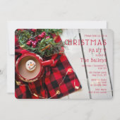 ホリデーパーティー 赤いチェック柄のホットチョコレート | クリスマス 招待状 (正面)