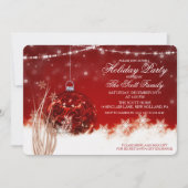 ホリデーパーティー 赤い飾り玉 招待状 (正面)