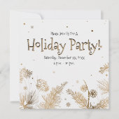 ホリデーパーティー、金ゴールドパイン・コーム、 招待状 (正面)