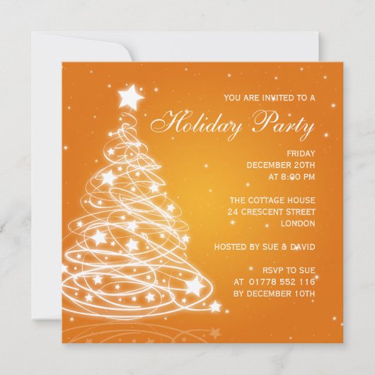 ホリデーパーティ招待状クリスマスツリーオレンジ 招待状 (正面)