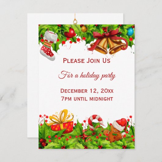 ホリデーパーティ招待状ビジネスまたはパーソナル 招待状 (正面/裏面)