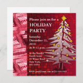 ホリデーパーティ招待状ルビーレッドクリスマスツリー 招待状 (正面/裏面)