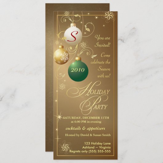 ホリデーパーティ招待状-エレガントアンティーク金ゴールド 招待状 (正面/裏面)