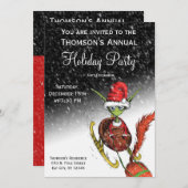 ホリデーパーティ招待状-小妖精や小人ライディングスレイ 招待状 (正面/裏面)