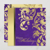ホリデーパーティ招待状-紫&金ゴールド渦巻き 招待状 (正面/裏面)