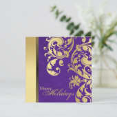 ホリデーパーティ招待状-紫&金ゴールド渦巻き 招待状 (スタンド正面)