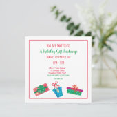 ホリデーパーティ招待状，贈答品交換おもしろいプリント 招待状 (スタンド正面)